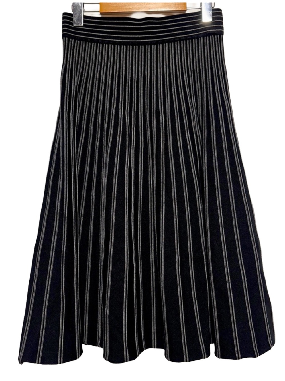 MAX STUDIO | Ribbed Knit Striped A-Line Midi Skirt